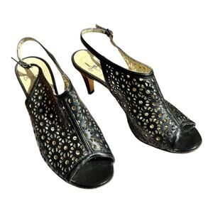 Amalfi by Rangoni Women's Black Cut Out Detail Peep Toe, 3" Heel, Shoes. Size 7M